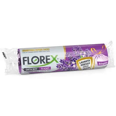 Florex Büzgülü Orta Boy Çöp Torbası Lavanta Kokulu (55X60cm) - 1