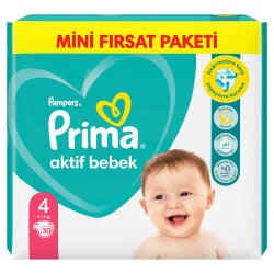 Prima Aktif Bebek Mini Fırsat Paketi Midi 9-14 Kg 4 Beden 30'lu Bebek Bezi - Prima