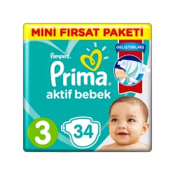 Prima Aktif Bebek Mini Fırsat Paketi Midi 6-10 Kg 3 Beden 34'lü Bebek Bezi - Prima